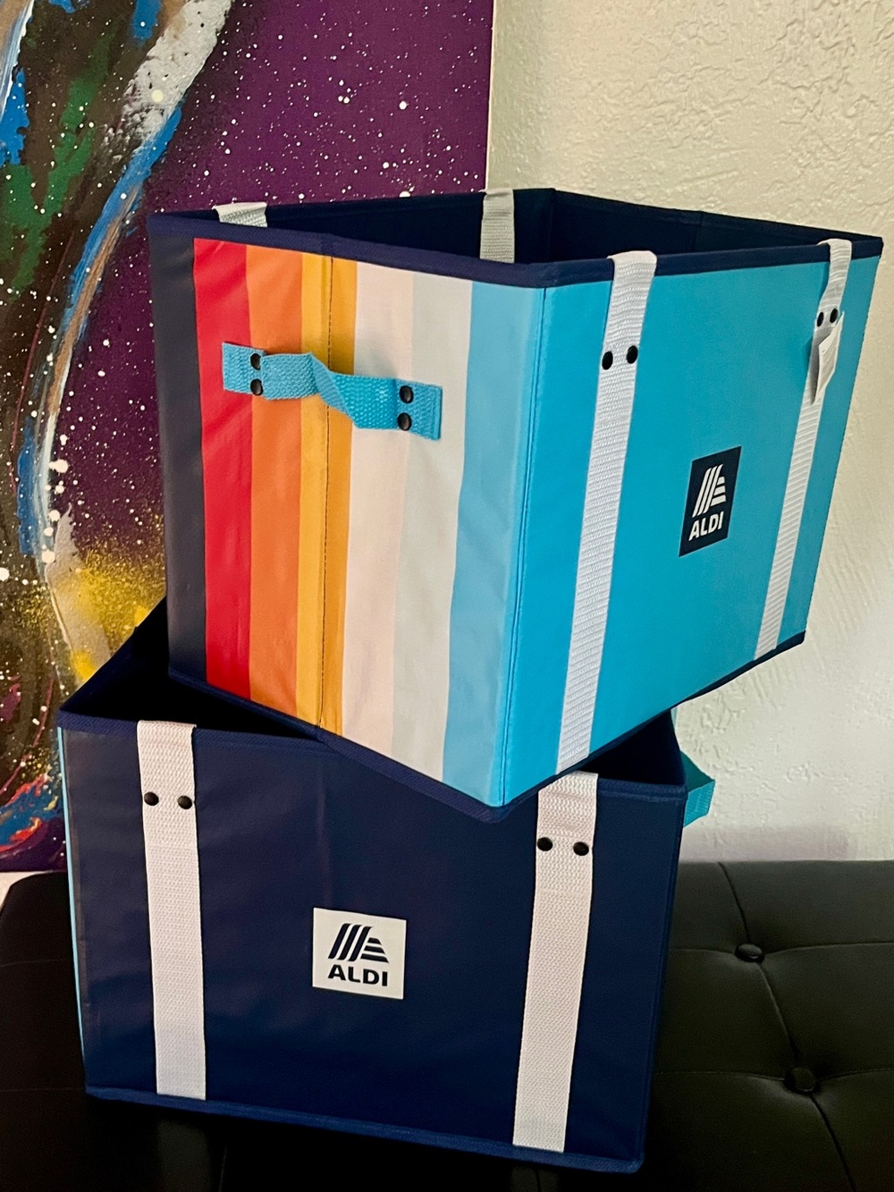 Lot of 2 ALDI Collapsible Box Bag, ALDI Reusable Tote NWT